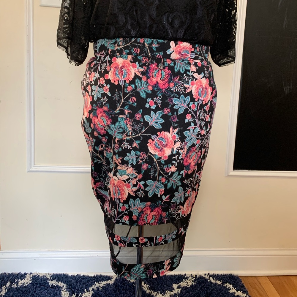 JCP Floral Skirt With Mesh Detail